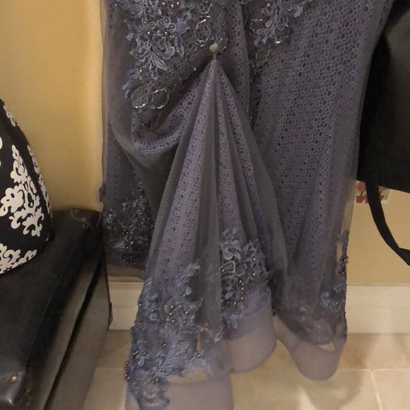 🎊Jovani Crystal bead embellished lace lined mermaid racer open mesh gown + bag - Picture 7 of 16